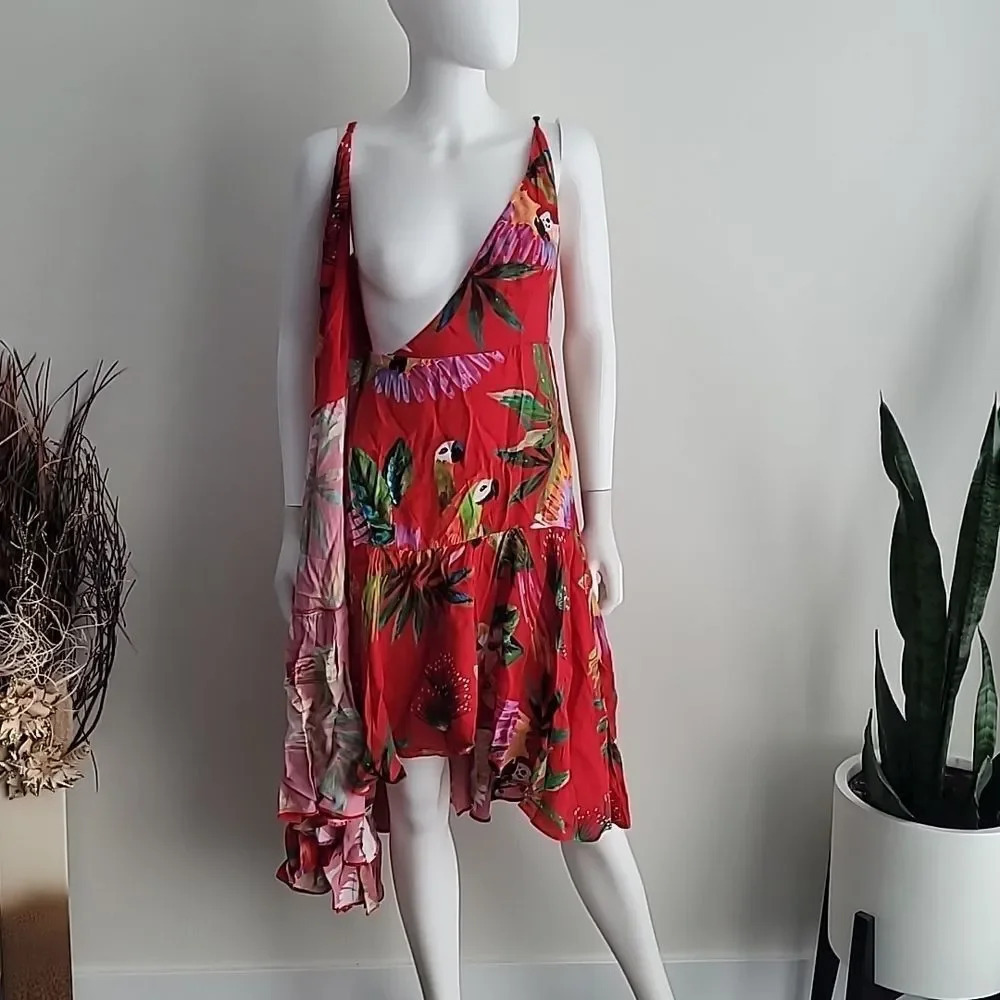 Farm Rio Red Macaw Wrap Dress - Picture 9 of 13